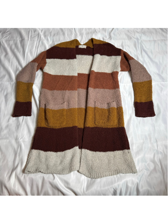 Pink Rose Sweaters - Women's Pink Rose Striped Cardigan Sweater Medium Brown Beige